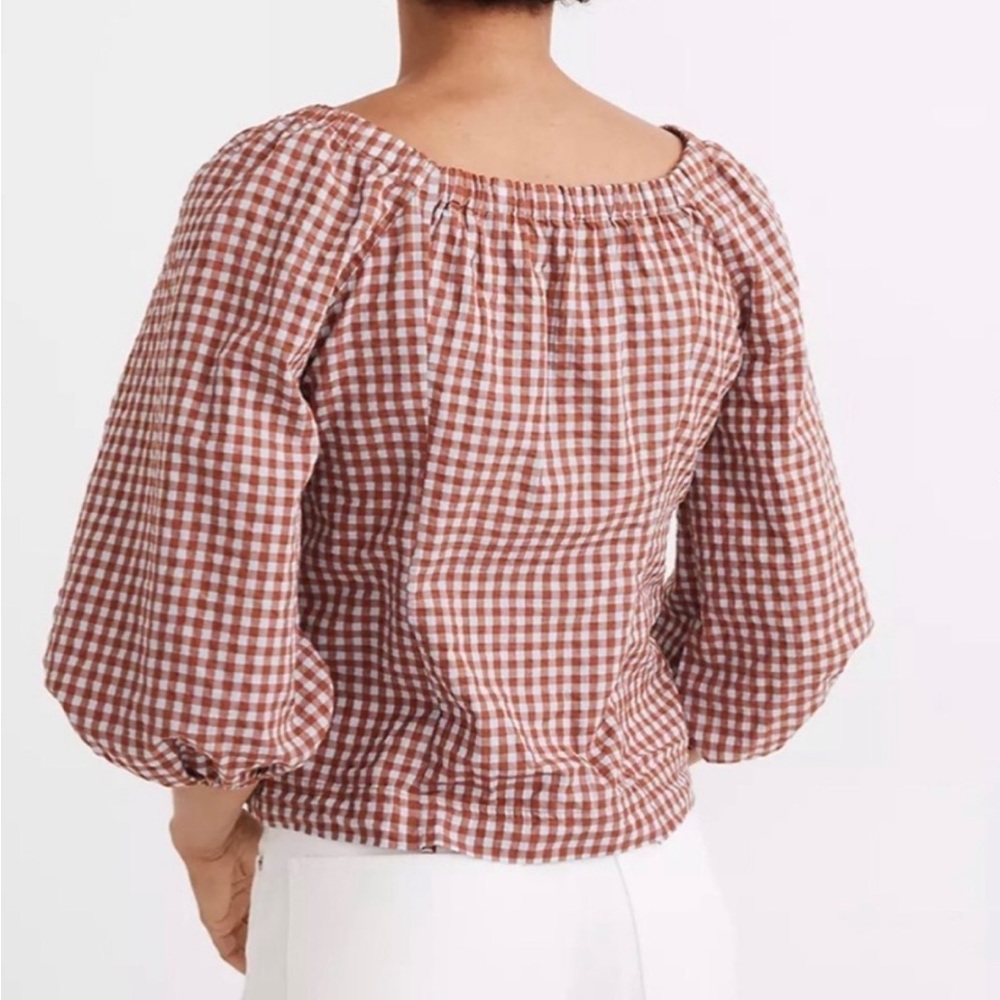 Madewell Rust Gingham Square-Neck Button Blouse - image 3
